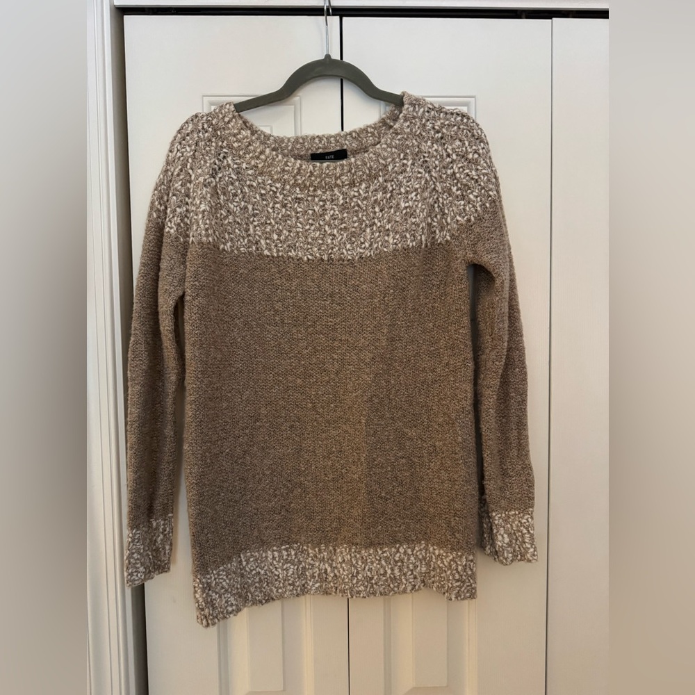 Fate Catarina Textured pullover Tan and Cream  scoop Sweater